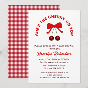 Cherry On Top Red Coquette Bow Girl Baby Shower Invitation