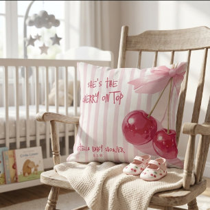 Cherry on Top Red Pink Retro Bow Summer Shower Cushion