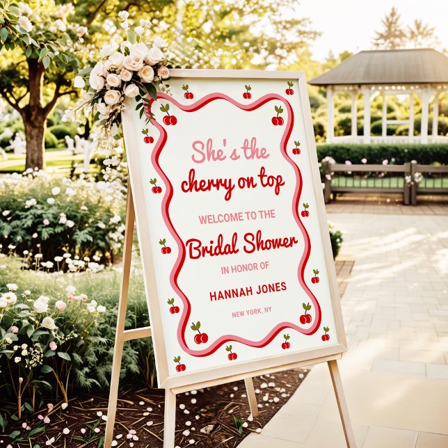 Cherry on top Retro Cherry Bridal Shower Welcome Poster (Creator Uploaded)