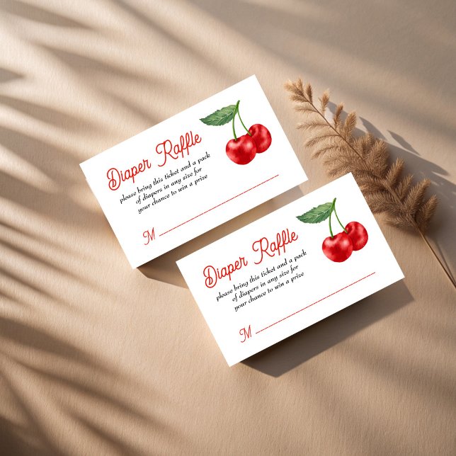 Cherry on top ribbon baby shower diaper raffle enclosure card (Cherry on top red ribbon cherry baby shower diaper raffle enclosure cards cherry raffle tickets)