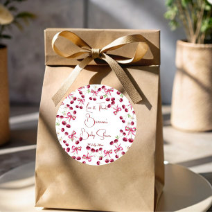 Cherry on top ribbon whimsical baby shower favour classic round sticker