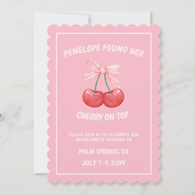 Cherry on Top Sweet Bow Bachelorette Invitation (Front)