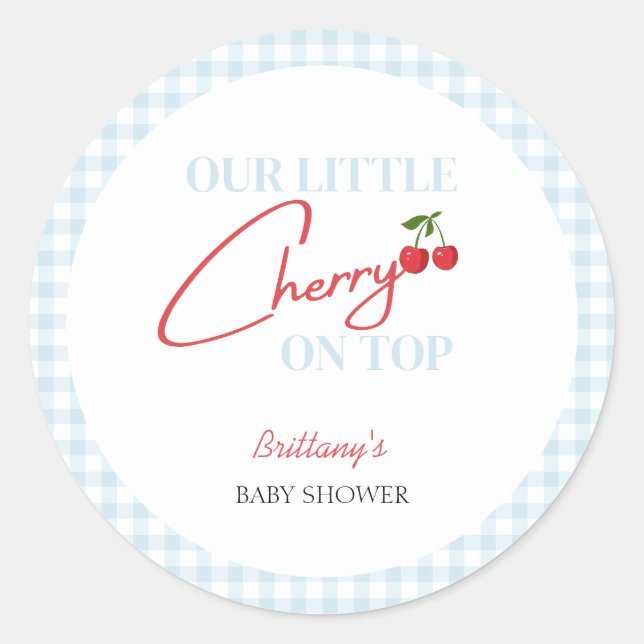 Cherry on Top Tartan Plaid Baby Shower Classic Round Sticker (Front)