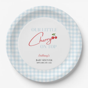 Cherry on Top Tartan Plaid Baby Shower Paper Plate