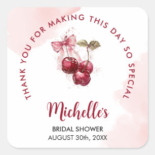 Cherry on Top Thank You Summer Bridal Shower Square Sticker