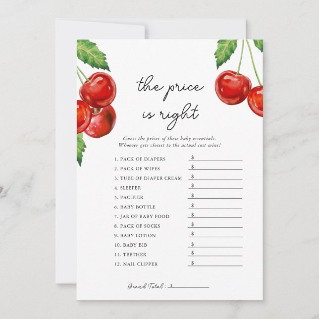 Cherry on top The Price is Right Baby Shower Game  Holiday Card (Front)