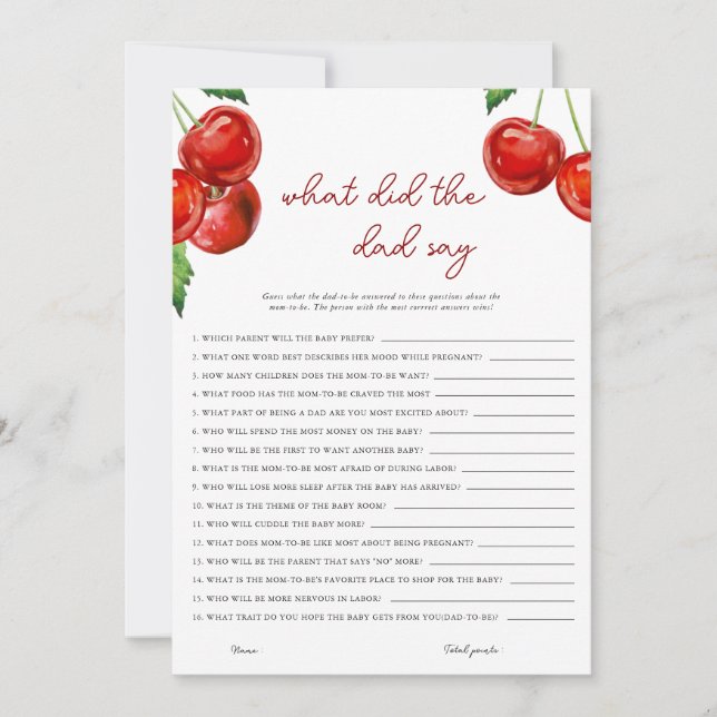 Cherry on top What did the dad say Baby Shower Holiday Card (Front)