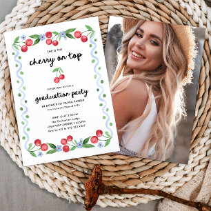 Cherry on Top   Whimsical Graduation Party Photo Invitation