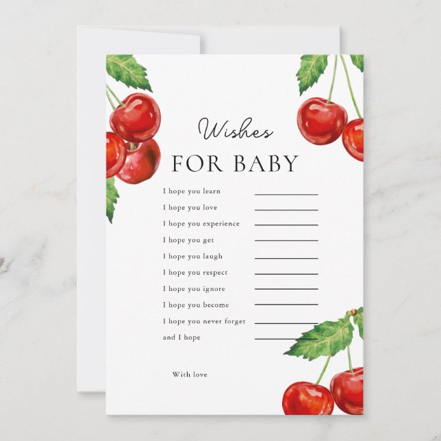 Cherry on top Wishes For Baby Shower Game Card (Front)