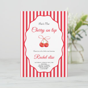 cherry on top with a bow red baby shower party invitation