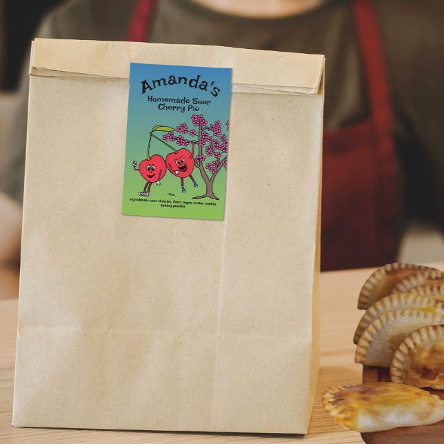 Cherry Pals Funny Cartoon Jam Pie and More Food Label (Creator Uploaded)