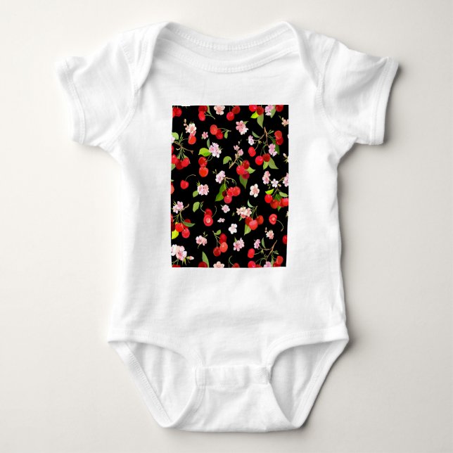 Cherry Pattern 1 Baby Bodysuit (Front)