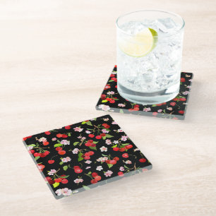 Cherry Pattern 2 Glass Coaster