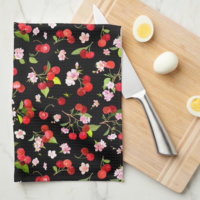 Cherry Pattern 2 Tea Towel (Quarter Fold)