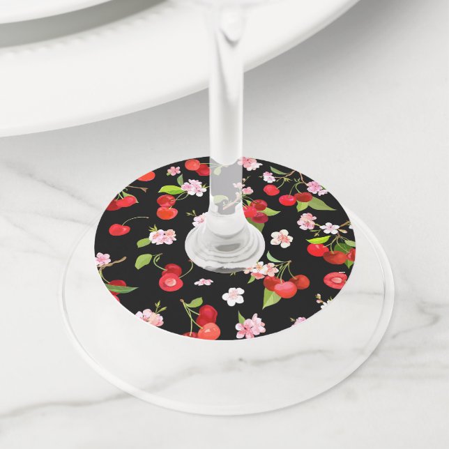 Cherry Pattern 2 Wine Glass Tag (Close Up)