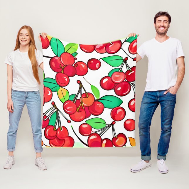 Cherry Pattern Design Fleece Blanket (In Situ)