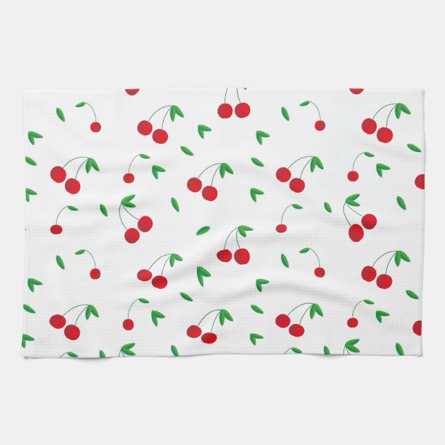 Cherry Pattern Easy Cherry Drawing Cherry Art Cher Tea Towel (Horizontal)