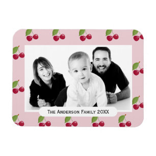 Cherry Pattern Pink Custom Photo Personalised Magnet