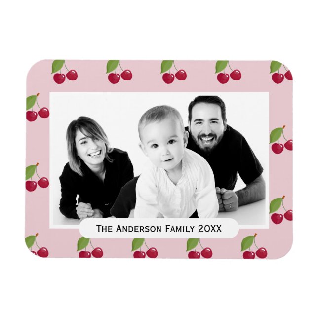 Cherry Pattern Pink Custom Photo Personalised Magnet (Horizontal)