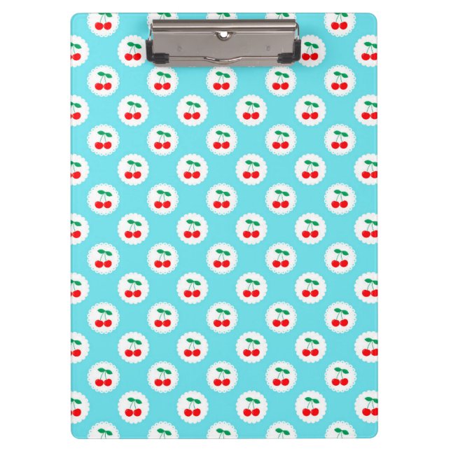 Cherry Pattern – Retro Fruit Gift & Decor Clipboard (Front)