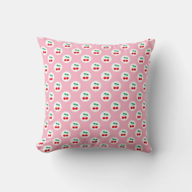 Cherry Pattern – Retro Fruit Gift & Decor Cushion (Front)