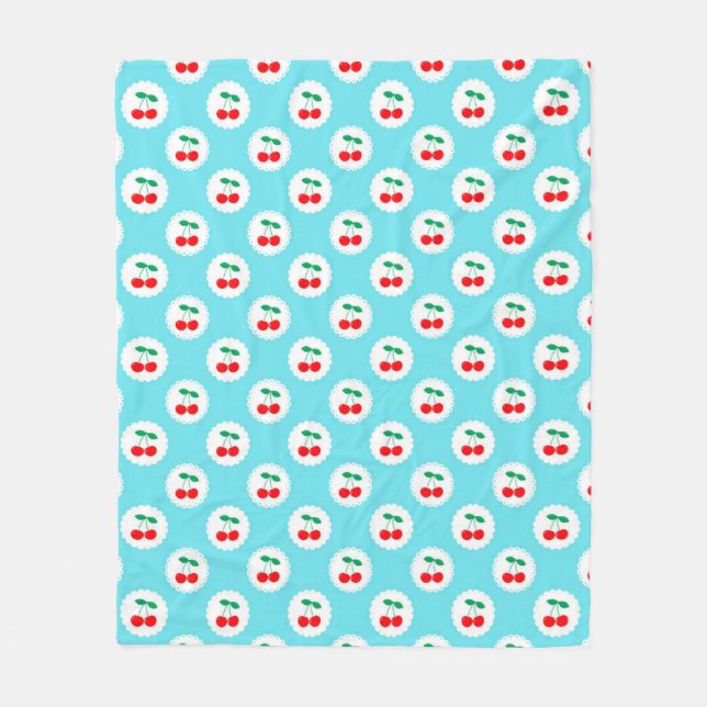 Cherry Pattern – Retro Fruit Gift & Decor Fleece Blanket (Front)