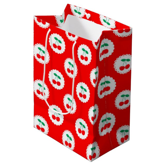 Cherry Pattern – Retro Fruit Gift & Decor Medium Gift Bag (Front Angled)