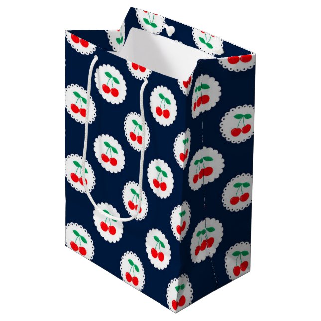 Cherry Pattern – Retro Fruit Gift & Decor Medium Gift Bag (Front Angled)