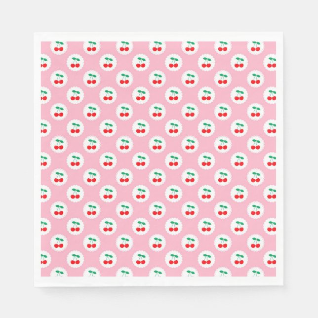 Cherry Pattern – Retro Fruit Gift & Decor Napkin (Front)