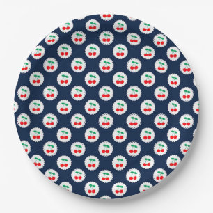 Cherry Pattern – Retro Fruit Gift & Decor Paper Plate