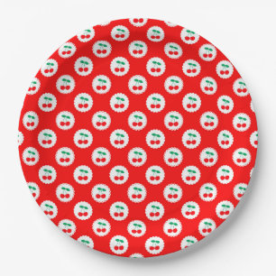 Cherry Pattern – Retro Fruit Gift & Decor Paper Plate