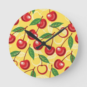 Cherry pattern round clock