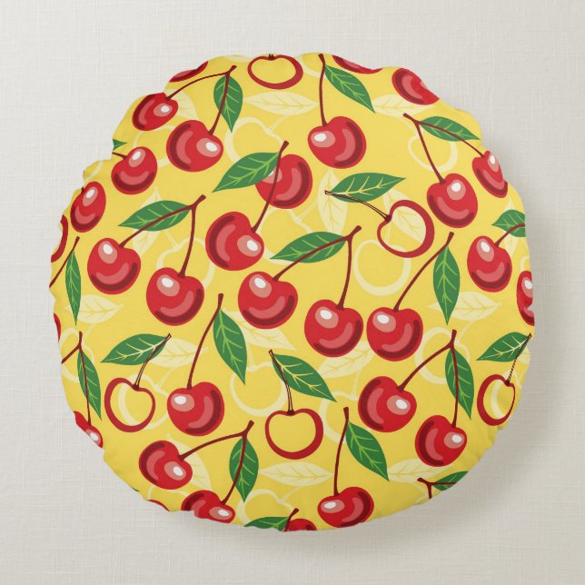 Cherry pattern round cushion (Front)