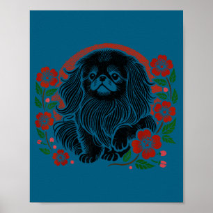 Cherry Pekingese Blossoms Floral Dog Japanese Joke Poster