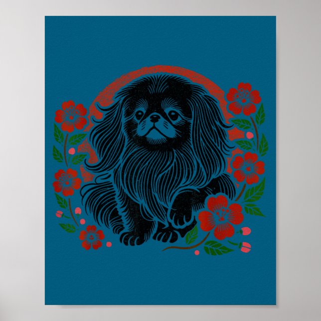 Cherry Pekingese Blossoms Floral Dog Japanese Joke Poster (Front)