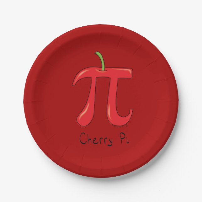 Cherry Pi Cute Math Pi Day Party Paper Plates (Front)
