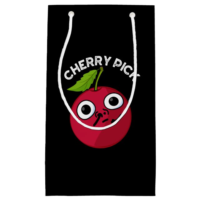 Cherry Pick Funny Fruit Pun Dark BG Small Gift Bag (Front)