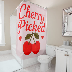 Cherry Picked Hearts Romantic Cottagecore Pink Shower Curtain