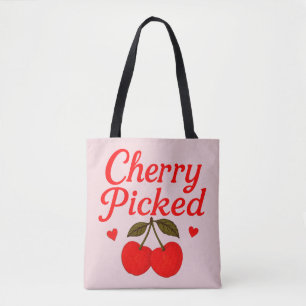 Cherry Picked Hearts Romantic Cottagecore Pink Tote Bag
