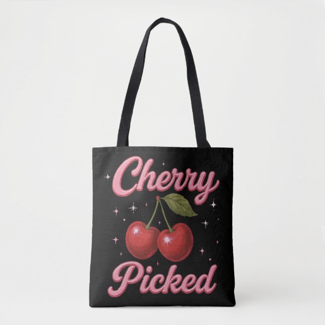 Cherry Picked Pink Sparkle Retro Glam Tote Bag (Front)