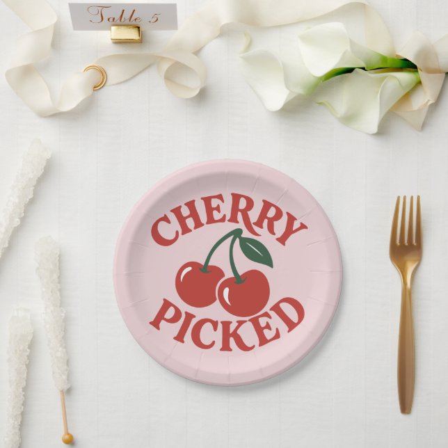 Cherry Picked Trendy Retro Fruit Graphic Party Paper Plate (Wedding)