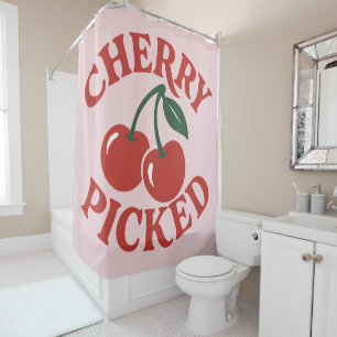 Cherry Picked Trendy Retro Fruit Graphic Pink Shower Curtain