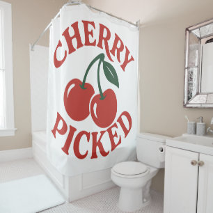 Cherry Picked Trendy Retro Fruit Graphic Shower Curtain