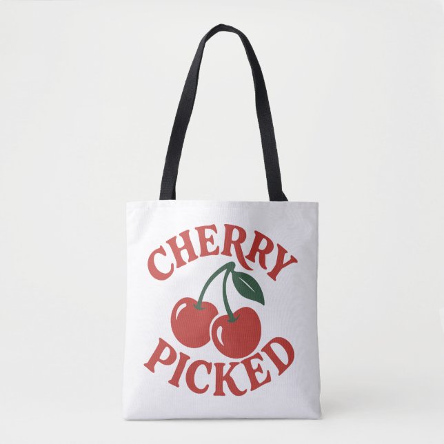 Cherry Picked Trendy Retro Fruit Graphic Tote Bag (Front)