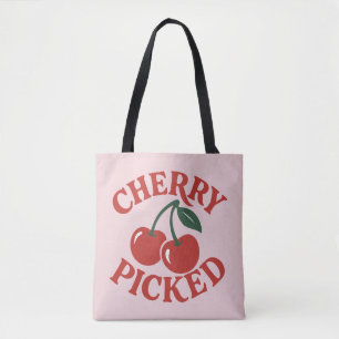 Cherry Picked Trendy Retro Fruit Graphic Tote Bag