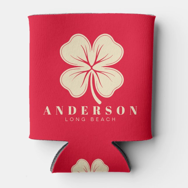 Cherry Picking Pink Four Leaf Clover with Name Can Cooler (Front)