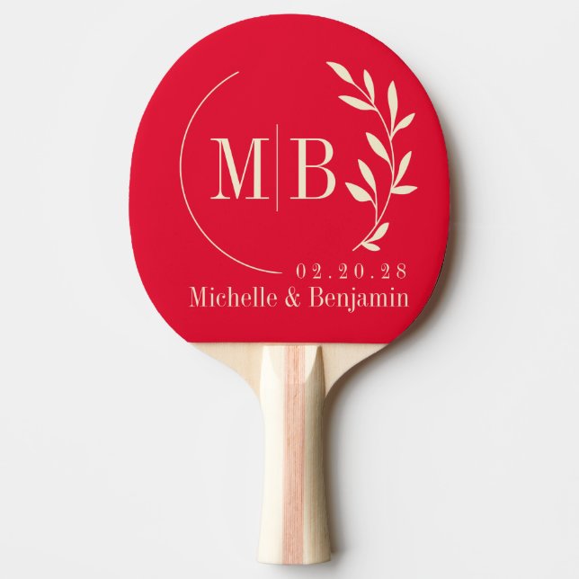Cherry Picking Pink Leaf Wedding Monogram Ping Pong Paddle (Front)