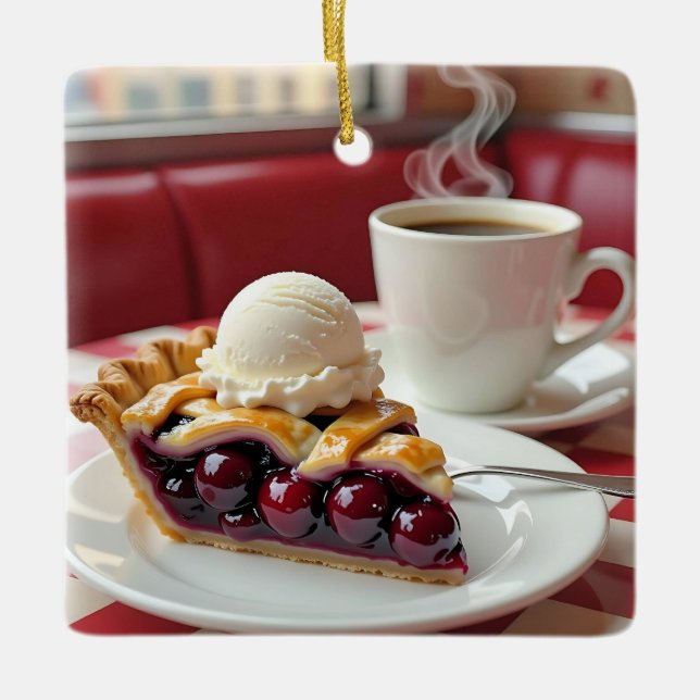 Cherry Pie, Vanilla Ice Cream & Coffee  Ceramic Ornament (Front)