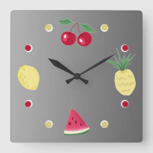 Cherry, pineapple, lemon and watermelon large cloc square wall clock