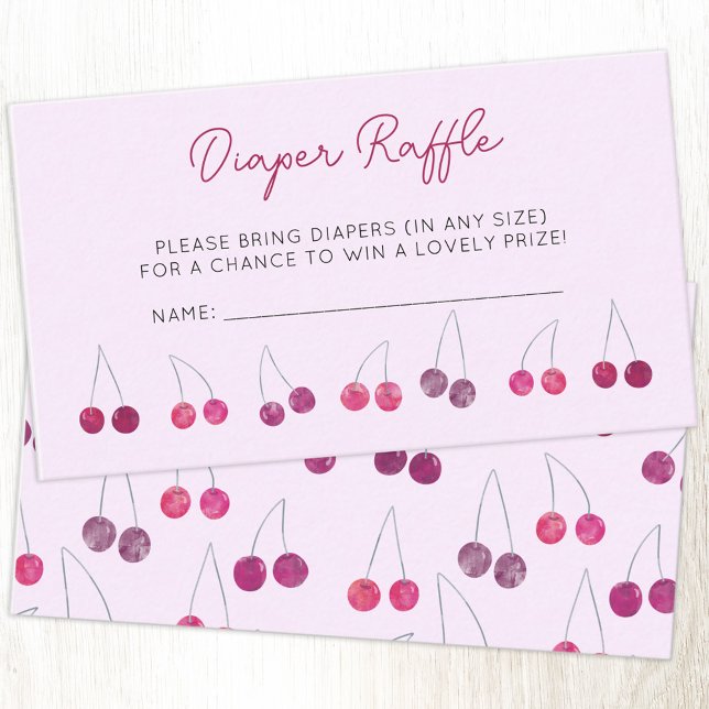 Cherry Pink Baby Shower Diaper Raffle Enclosure Card (Pretty watercolor cherry baby shower diaper raffle enclosure card)
